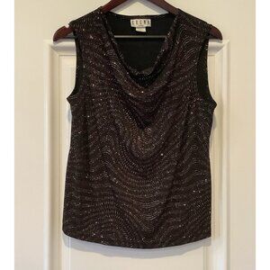 Vintage Erena Sleeveless Blouse Top Petite Large Black With Silver Cowl Neck USA
